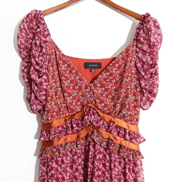 En Saison Affectionate Love Plum Purple Floral Print Ruffled Midi Dress Pleated - Picture 4 of 13